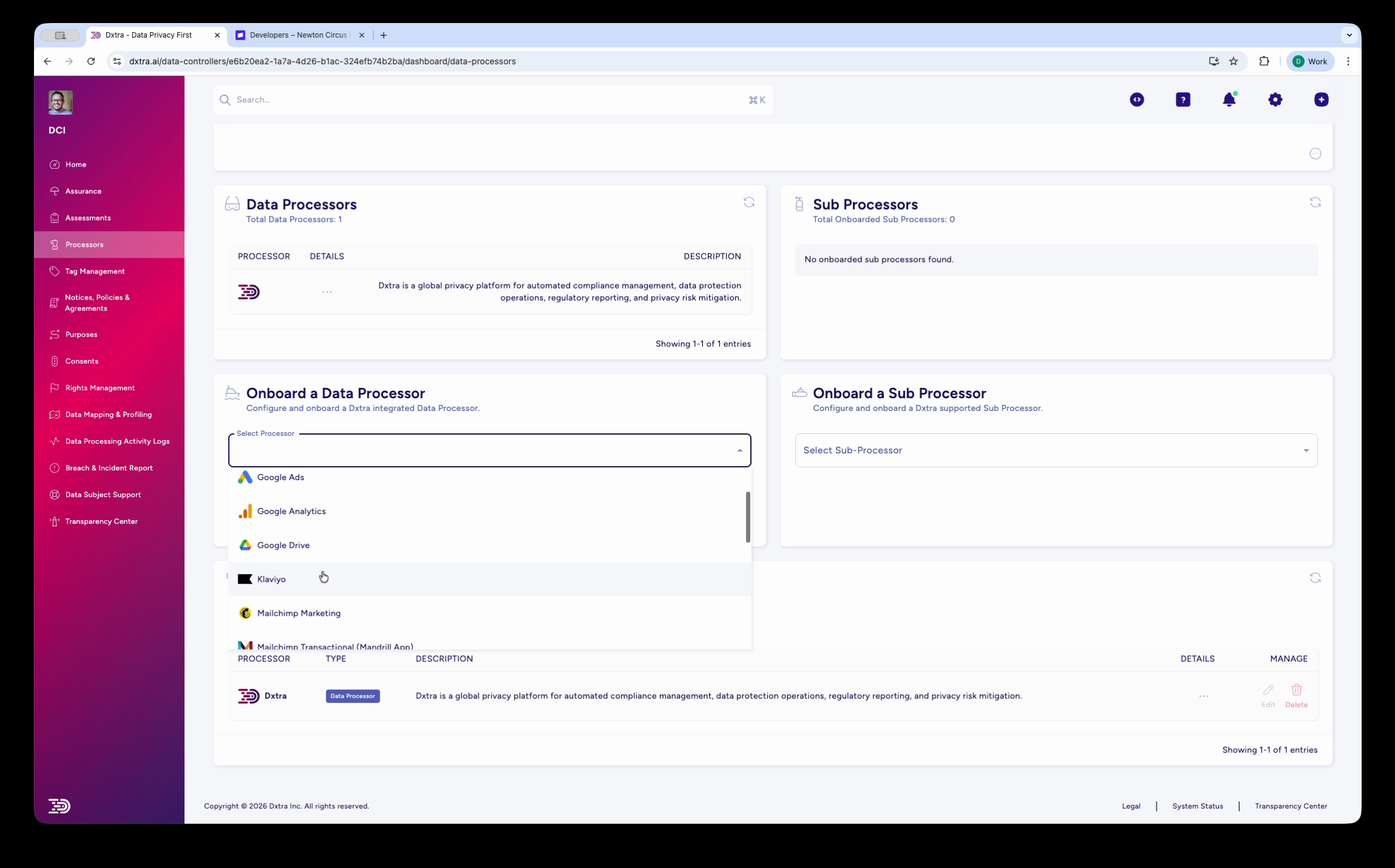 Select Processor Dropdown