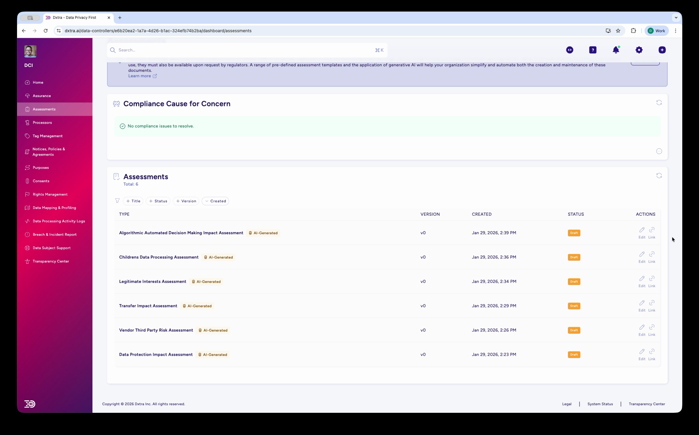 Assessments list with all types