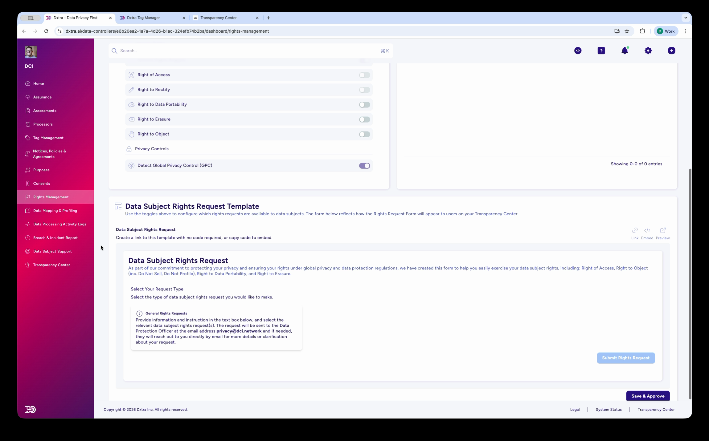 Rights request template