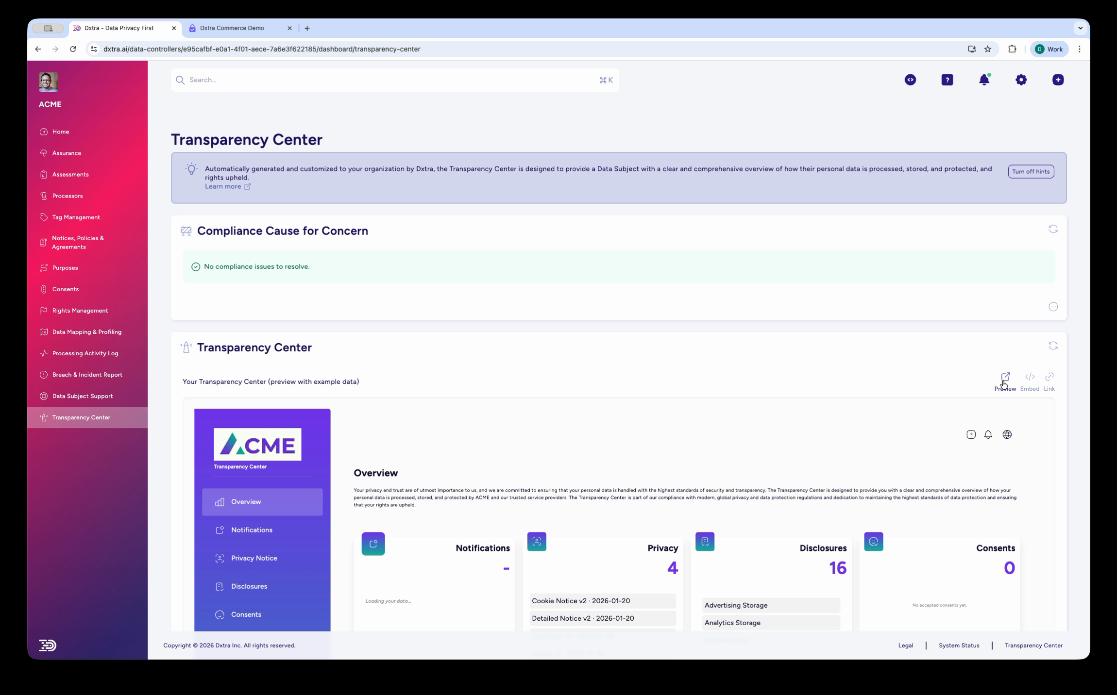 Transparency Center configuration